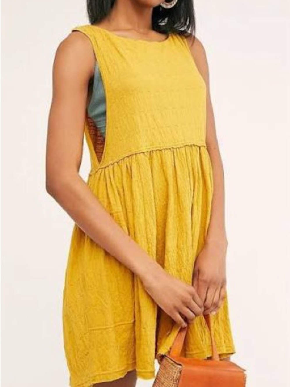 Yellow Textured Sleeveless Swing Dress - Unbranded